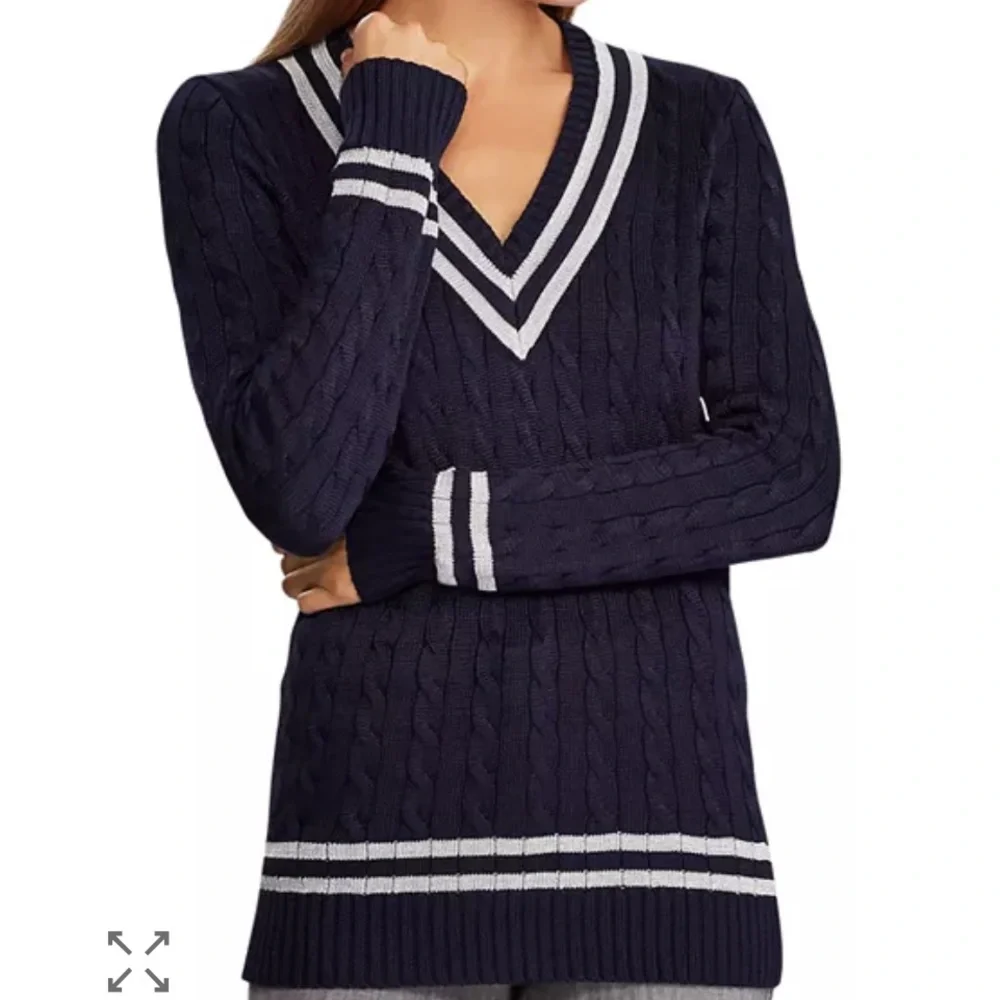 Ralph Lauren Cable Knit Cricket Sweater V-Neck Size L Lauren Active Polo Tennis - Picture 8 of 8